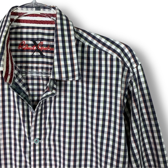 Robert Graham X Plaid Check Shirt Sz L Blue Mens Business Casual - Picture 4 of 11